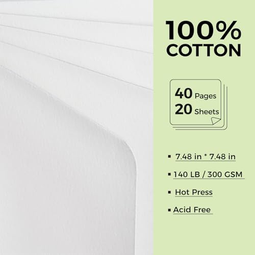 Watercolor Journal - 100% Cotton Hot Press Paper | 20 Sheets 40 Pages | 300GSM (140lb) | Linen Cotton Cover Watercolor Sketch Books for Artists Painting,Mixed Media 7.48 x 7.48 in - color: Green, size: 7.5 x 7.5 in