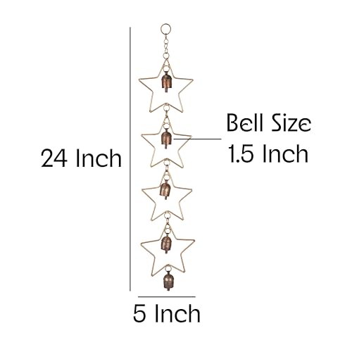 Star Wind Chime Outdoor Hanging – Rustic Metal Yard Decor Accent | Garden Decor for Outside | Windchimes Outdoors Sculpture | Boho Porch Chimes with 5 Bells for Balcony Entryway Meditation Space - color: Star Chime