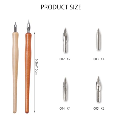 14 Pcs 6.2in Calligraphy Dip Pen Set | Oblique Wooden Pen Holders Steel Nibs, Dip Pens for Writing, Signing, Sketch, Painting Artists