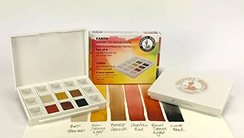 Daniel Smith Hand Poured Watercolor, Half Pans, Earth Set with 6 Watercolor Half Pans, 9 Empty Half Pans, 1 Plastic Travel Case (Total 16 Pieces) 285650002 - style: Earth Set of 6 Colors with 9 Plastic Cases