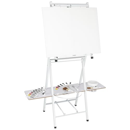 Bob Ross 2in1 Easel | White Baked-Enamel Steel H-Frame, Adjustable Height and Canvas Tilt, Converts to Four-Leg Tabletop, Large Tool Shelf