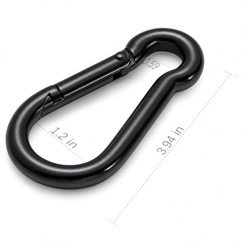 sprookber Stainless Steel Spring Snap Hook Carabiner - 304 Stainless Steel Caribeener Clips, Set of 6 - color: Black, size: 4 Inch