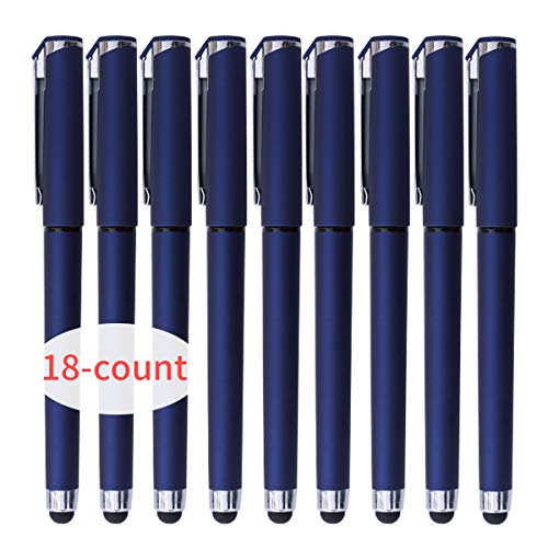 Black Gel Ink Rollerball Pens 0.7mm Gel Pens 2-in-1 Stylus Pens Medium Point Pen for Office, Black Ink (18 Pack-Blue)