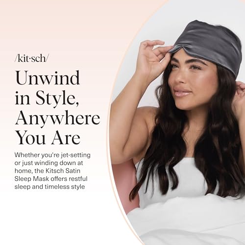 Kitsch Satin Sleep Mask | Eye Masks for Sleep - Charcoal Black | Softer Than Silk Sleep Mask, Blindfold Sleep Masks for Women & Men, No Eye Pressure, Lightweight Eye Mask, Travel Essentials - color: Charcoal Black