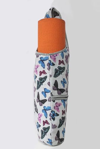 INDIAN CRAFT CASTLE Yoga Mat Bag | Tote Mat Bag | Sling Yoga Tote w/Large Side Pocket & Zipper Pocket | Yoga Mat Carrier Fits Most Size Mats - color: White Multi