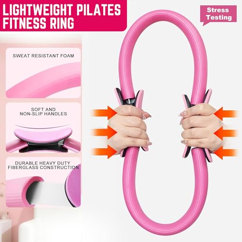 18 Pcs Pilates Kit for Home Workouts Women, 14" Magic Circle with Pilates Ring and Ball Set, 3 Fabric Resistance Bands & 5 Latex Bands for Core Strength, Toning & Flexibility.