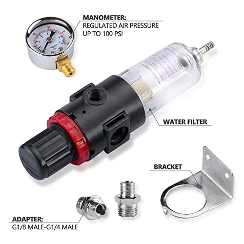 SAGUD Airbrush Compressor Air Pressure Regulator Mini Inline Filter Oil Water Trap Moisture with Airbrush Adapter,fit with Airbrush compressors