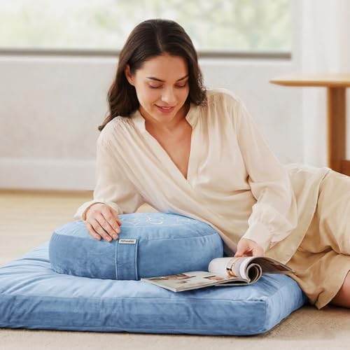 Hihealer Meditation Cushion, Traditional Tibetan Meditation Pillow Velvet Cover - Large Floor Cushion Seating for Adults - Yoga Buckwheat Bolster for Women、Moms | Buckwheat Yoga Bolster, Large Floor Cushion & Pillow for Adults, Zafu Zabuton Set, Zen Medit