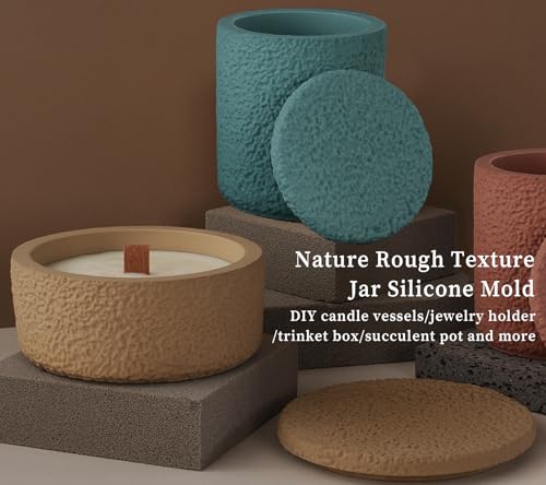 Wehous Jar Silicone Molds, Candle Vessels Mold with Nature Rough Texture, Box Silicone Mold Storage Epoxy Resin Casting Mould for Resin Concrete Craft Jewelry Holder Trinket Candy Container Home Decor - color: Wide