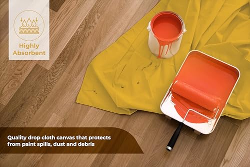 Canvas Drop Cloth for Painting 9x6 feet Pack of 1-8oz Painters Drop Cloths for Painting - All Purpose Canvas Tarps for Floor & Furniture Protection - Recycled Cotton Fabric - color: Yellow, size: 9x6 Ft - 1 pc