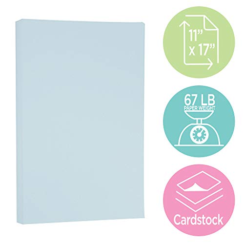 JAM PAPER Vellum Bristol 65lb Cardstock - 11 x 17 Ledger Size Coverstock - 147 gsm - Blue - 50 Tabloid Sheets/Pack - color: Blue, size: 11" x 17"
