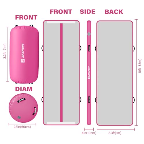 AKSPORT Air Roller Gymnastics Air Barrel for Backbends and Back Handsprings Exercise Training with Electric Air Pump for Home Use/Yoga/Cheerleading/Tumbling/Back Walkovers - color: Pink, size: 118inx39.4inx4in & 39inx23.6in(Diam)