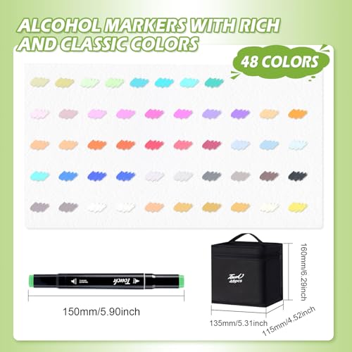 48 Colors Alcohol Markers, Dual Tip Fine & Chisel Pens, Art Markers Sketch Pens Permanent Alcohol Based for Adults Coloring Books Illustration Sketching Painting Art Supplies - color: 48 Colors-Brush & Chisel