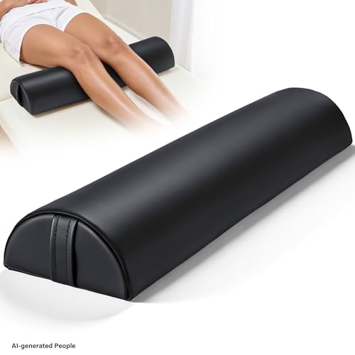 Medium Leg Bolster for Massage Table, 21 x 6 x 3 in Massage Bolsters | PU Leather Half Moon Bolster Pillow with Strap Handle, Semi-Round Ankles Leg Pain Relief Knee Bolster Cushion for Back - color: Medium Black - 21x6x3 in - Pu Leather