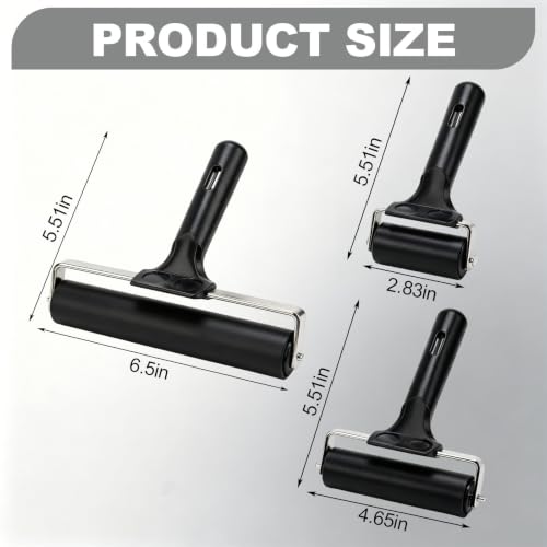 Brayer for Gelli Plate, 3 Pack Rubber Ink Rollers for Printmaking | Three sizes help spread paint smoothly for cards, paper, stamps and craft projects, giving cleaner coverage with less mess