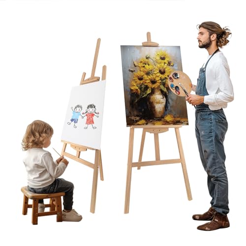 Adjustable Pine Wooden Painting Easel, Art Easel for Display | A-Frame Nature Easel Hold up to 43'' Painting Canvas for Wedding Sign and Poster, Drawing for Adults, Begginners and Students - color: Nature