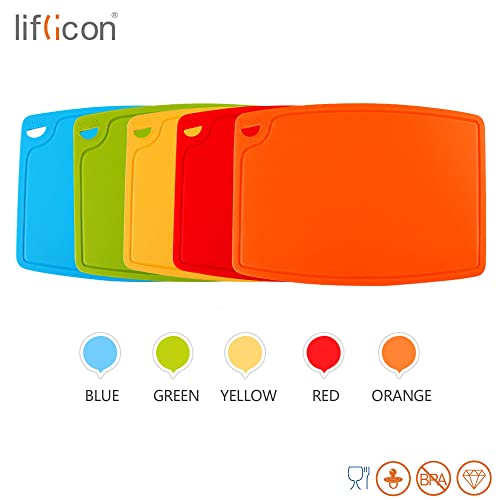 Liflicon Thick Silicone Cutting Board 12.6'' x 9.1'' Juice Grooves Easy Grip Handle Dishwasher Safe-Green - color: Green, size: 12.6"L x 9.1"W