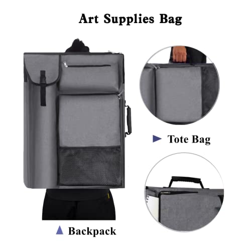 TreochtFUN Art Bags for Supplies Portfolio Case 19x25.5 in Artist backpack | for Storage A2 Canvas Board A3 Sketchbook - Carrying Artwork with Backpack & Tote-handle - color: grey
