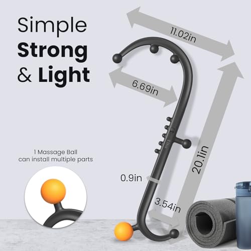 LiBa Trigger Point Massage Tool 11-Node, Collapsible S/C Curve | 11 pressure point nodes, targets knots, shape-shifting S or C curve, detachable back neck shoulder massager, travel-friendly - color: Detachable Black