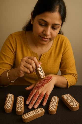 AnNafi® Mehendi Print Blocks| Border Pattern Wooden Stamps (Set of 10)| Fabric Wooden Stamps Border Pattern Printing Blocks| Designer Craft for Mehandi Textile Pottery Saree Border Canvas Painting |