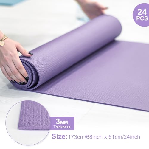Funtery 3 mm Thin Yoga Mats Bulk, 68 x 24 Inches Lightweight PVC Exercise Mats Non Slip Workout Fitness Pads for Yoga Pilates Stretching Classes Gym Home Studio - color: Morandi Colors