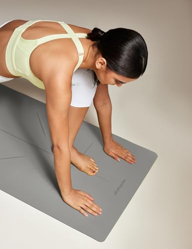 Heathyoga Yoga Mat Non Slip TPE Pilates Exercise Mats for Home Workout Gym Fitness Eco Friendly Thick Hot Yoga Mat with Strap Body Alignment,72"x 26" Thickness 1/4" - color: Charcoal