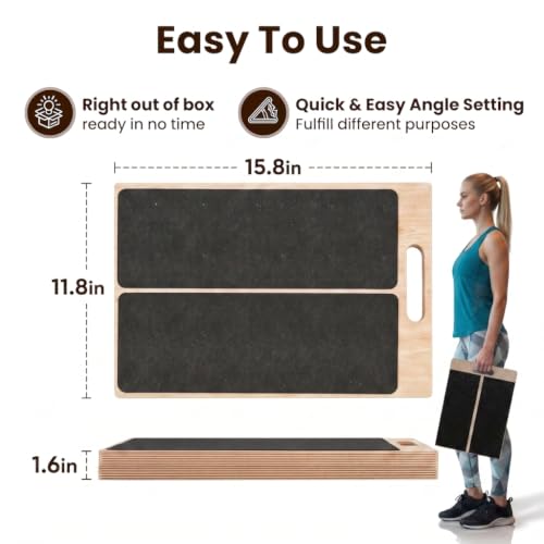 Adjustable Wooden Slant Board, Portable Incline Board for Calf Stretching, Squats, Pilates & PT, Heel, Ankle, Knee, Foot, Leg Relief