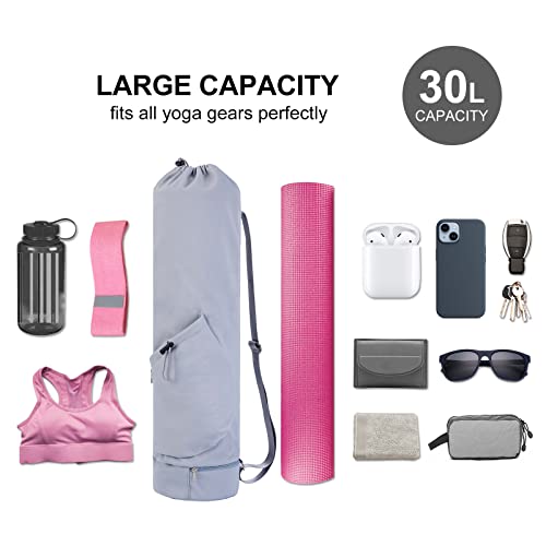 sportsnew Yoga Mat Bag Drawstring Pocket-Full Zip Cargo Yoga Mat Carrier Bag with Water Bottle Pocket and Bottom Wet Pocket Exercise Yoga Mat Carrier Multi-Functional Storage Bag, Blue & Black