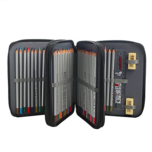 72 Slots Pencil Case Organizer w/Removal Handle Strap | 3-Layer Zipped Pencils Box Large for Colored Pencils Watercolor Pencils for Office and Travel for Artist - color: Milky way