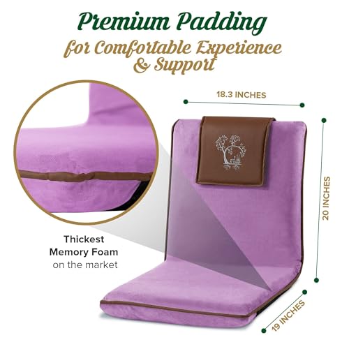 Adjustable Japanese Floor Chair with Back Support for Adults | Premium Meditation Chair for Seating, Yoga & Gaming -Folding Backjack Floor Chair with 6 Recline Positions, Thick Padding & Vegan Leather - color: Lavender Brown, style: Square