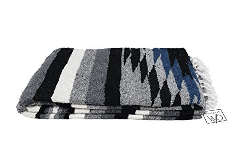 Open Road Goods Handwoven Mexican Diamond Blanket, Throw, or Yoga Bolster - Black & Grey Diamond Pattern Blanket - Midnight - color: Midnight Blanket