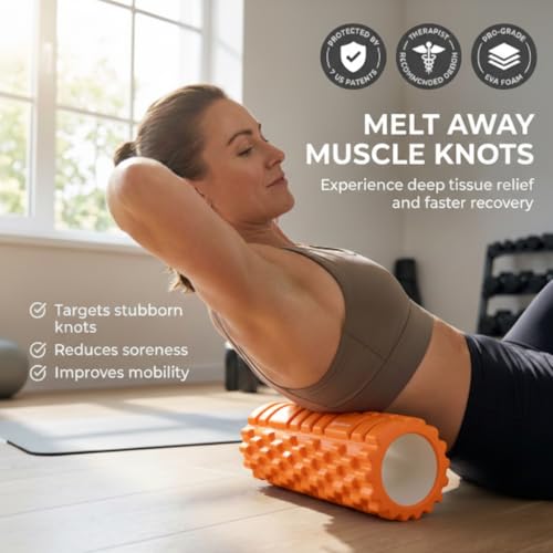 Foam Roller - Deep Tissue Medium Density Muscle Massager with Myofascial Trigger Point Release, Back Massage Roller for Soreness and Mobility 13 x 5.5 Inch, with eBook - color: Orange