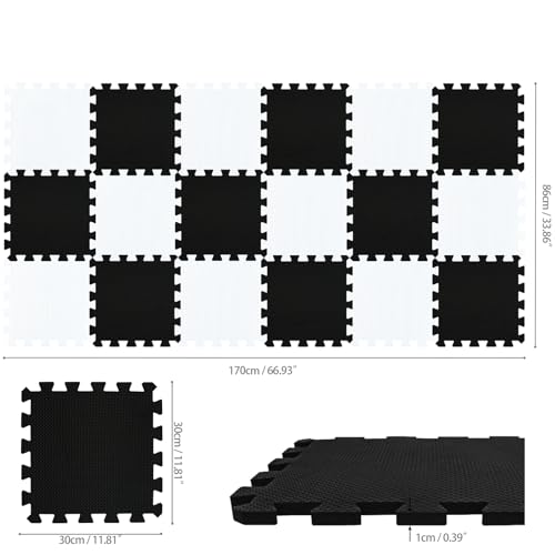 qqpp EVA Rubber 18 Tiles Interlocking Puzzle Foam Floor Mats - Baby Play Mat for Playing | Exercise Mat for Home Workout. White, Black. QC-ADb18N - color: 2 White, Black, size: 18 Tiles
