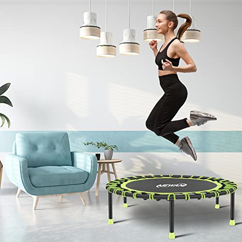 Newan 40"-48" Silent Mini Trampoline Fitness Trampoline Bungee Rebounder Jumping Cardio Trainer Workout for Adults-Max Limit 330lbs - color: 40" Round green (NO Handle)