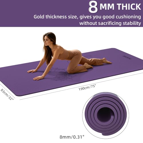 HAHE Extra Wide Yoga Mat, 75"x 32" POE Deer Print Exercise & Fitness Mat - color: grape purple