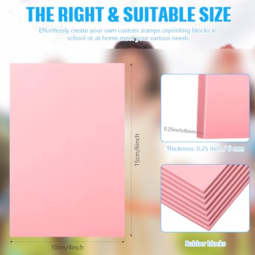 4 Pcs 4" x6“ Pink Rubber Art Soft Linoleum Carving Block, Rubber Crafts Linocut Block for Printmaking,Stamp Carving Block - size: 4