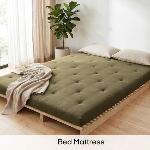 ZonLi Japanese Floor Mattress, 100% Cotton Washable Cover Futon Mattress - color: Winter Moss, size: Queen(80"L x 60"W x 4"Th)