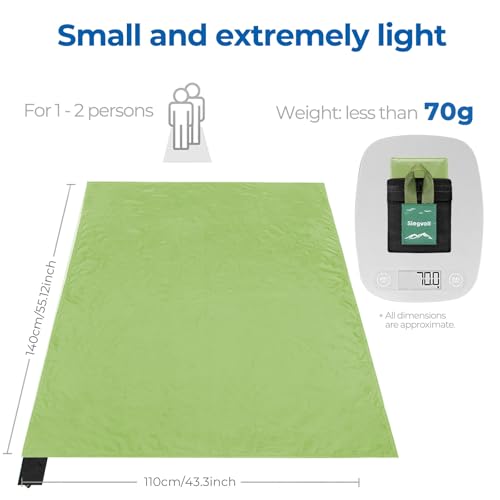 Pocket Picnic Blanket, Small Picnic Blanket 43x55" 2.54 oz Green for 1-2 - color: Green (Black Pack), size: 43x55″