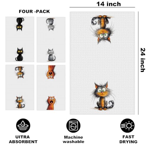 4 Pcs Funny Cat Kitchen Towels, Cute Cats Gifts Reusable Hand Towels-07 - color: Multi 1624