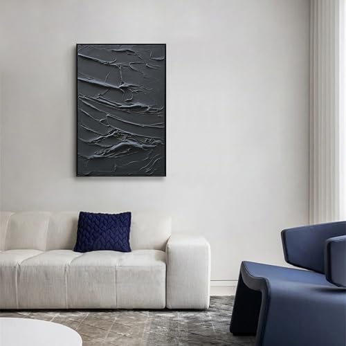 NANKAI Hand-Painted Thick Texture Black Minimalist Oil Painting Modern Abstract Art Oil Painting Home Office Wall Decoration Art 36x24 inch (with Solid Wood Exterior Frame) - color: Nkhb288