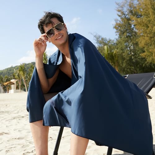 Rainleaf Microfiber Towel Quick Dry Camping & Travel & Gym Towel. Compact - color: Navy Blue, size: 32.00" x 16.00"