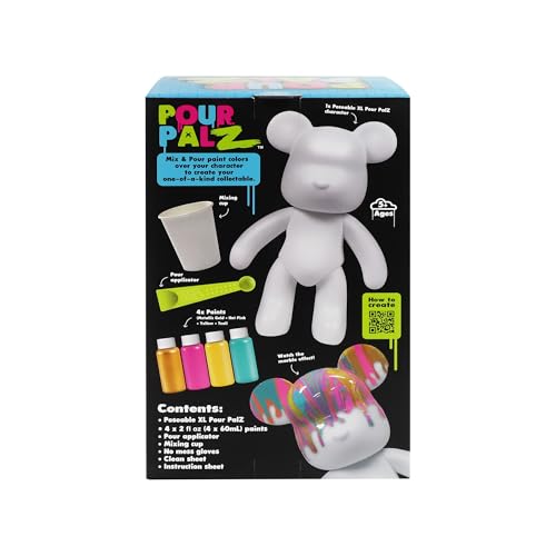 Pour Palz DIY Paint Pouring Kit – 1 XL Bear Figurine, 4 Acrylic Pour Paints, Mixing Cups & Tools, Create Unique Marbled Art, Fun Hands-On Craft Kit for Kids & Adults, Gold Gumdrop, Ages 5+ - color: Gold Gumdrop