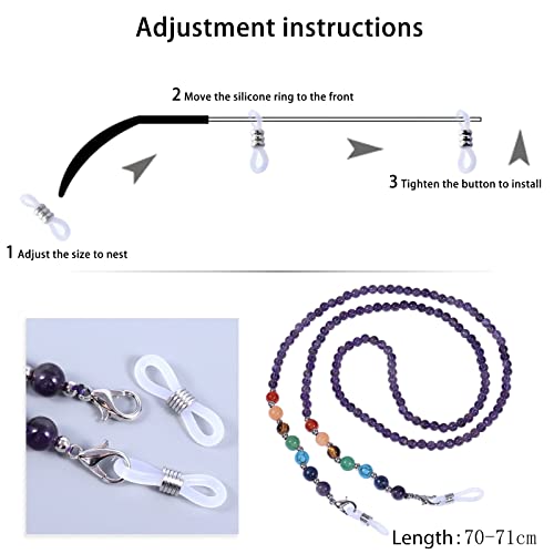 TUMBEELLUWA Reiki 7 Chakra Stone Beads Eyeglasses Chain for Women Men - color: Purple