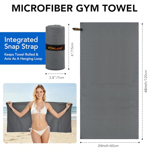 SUNLAND Microfiber Gym Bath Towels for Men Momen 24x48In - color: Dgrey X 2