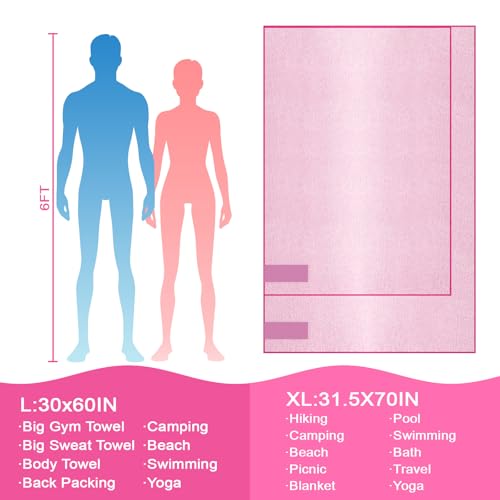Microfiber Beach Towel,Quick Dry Lightweight Towel for Travel Body Hiking Backpacking Swimming Pool Camping Yoga Mat Towels(Light Pink, 1 Pack XL(31.5X70 Inch) - color: Light Pink, size: 1 Pack XL(31.5X70 Inch