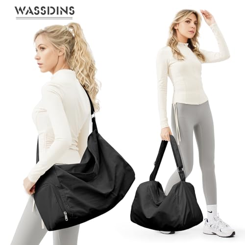 Large Gym Bag with Shoe Compartment, Workout Sport Duffle Bag for Women Travel, Waterproof Shoulder Overnight Bags Lightweight Carry on Tote Bags for Swim, Yoga, Dance - color: A-Black, size: Large