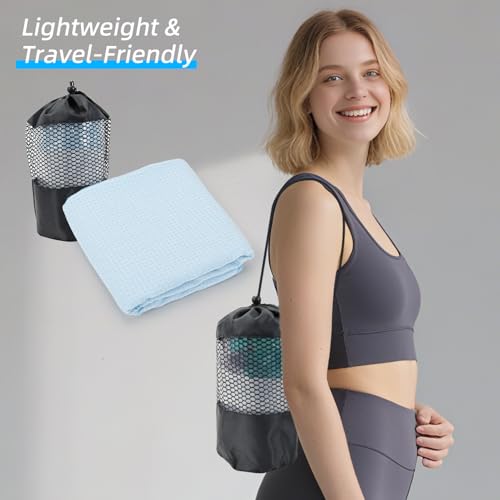 YESLIFE Non-Slip Yoga Towel, 2-Pack 72"x24", Blue, Set A | Microfiber yoga mat towel, grip dots, sweat absorbent, hot yoga Pilates workout, Blue, set A - color: 2 Blue