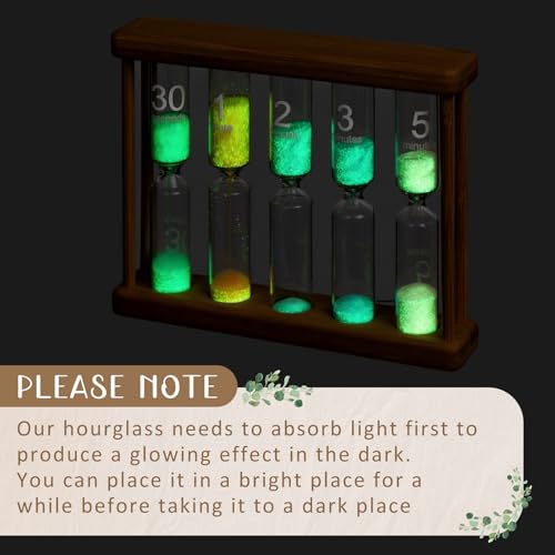 Halloscume 5 Pcs Glow in the Dark Sand Timer 0.5/1/2/3/5 Wooden Hourglass