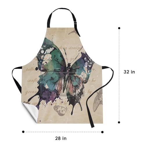 2 PC Aprons Stripe Durable Adjustable Bib with Pockets Apron for Women Men Lovers Chef Home Kitchen Cooking Garden - color: Brown Green