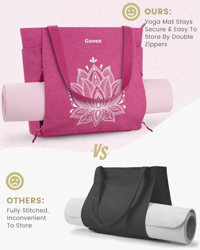 Gonex 요가 매트 가방 지퍼 매트 캐리어 캔버스 체육관 토트 - color: 로즈 레드, size: 라지